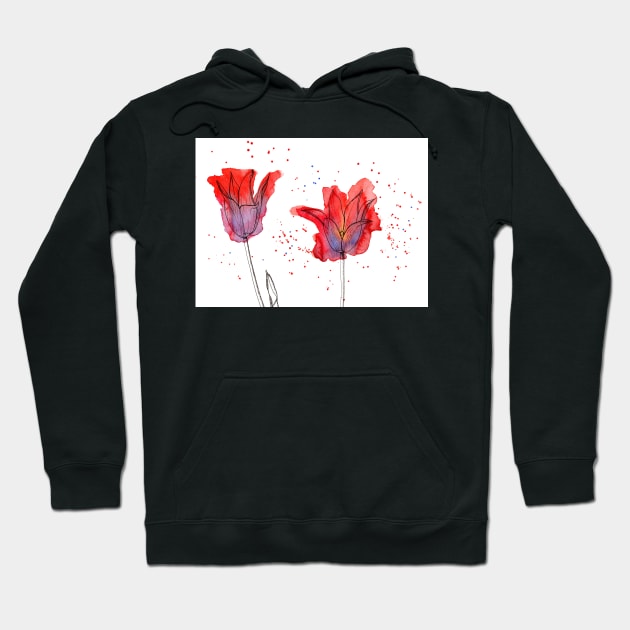 Modern Tulips with Watercolor and Ink Hoodie by Sandraartist